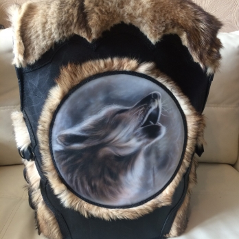 Кожаный байкерский жилет с мехом волка "Волколак" фото 4